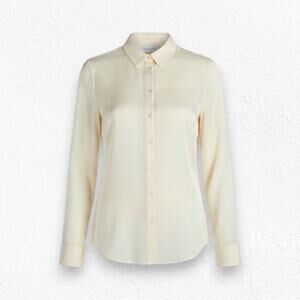 Everlane 100% Silk Button Down Blouse Semi Sheer Peach Pink Minimalist Size 0